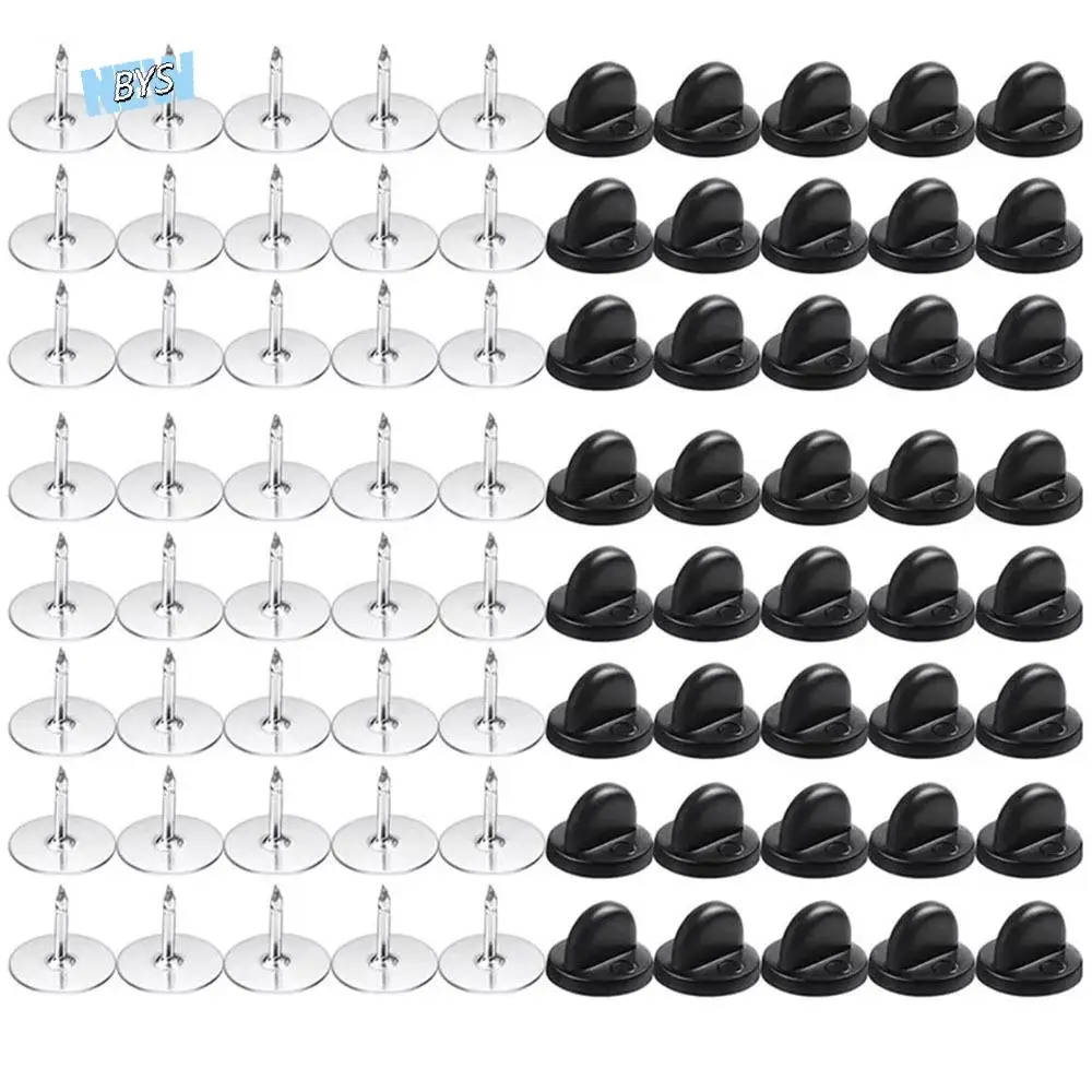 

80Sets Metal Pin Butterfly Clutch Secure Clasp Locking Mechanism Rubber Pin Backs Easy To Use Half Round Handle Brooch Backing