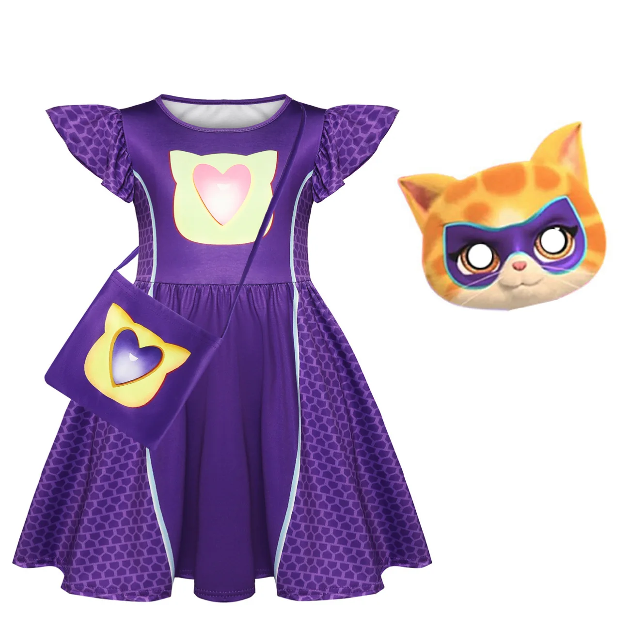 New SuperKitties Girls Clothes Summer Dress Flying Sleeved Dress Kids Cosplay Costume For Birthday Carnival Clothes 81331