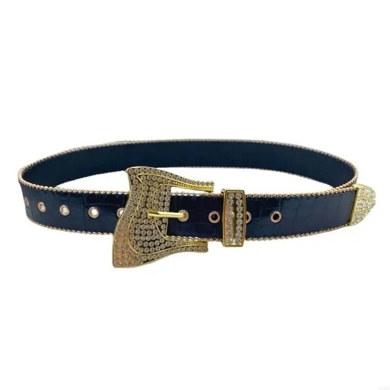 Women Large Eyelet Belt for Jeans Skirt Bead Trim PU Leather Belt Subculture Pants Belt Girl Clothing Waist Decors