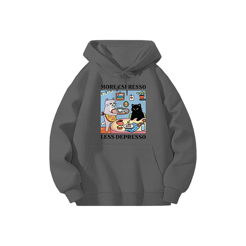 أكثر اسبريسو أقل ديبرسو رسالة القطة السوداء هوديي الرجال النساء مضحك القهوة القط طويلة الأكمام عارضة الخريف البوليستر هوديي قمم #4