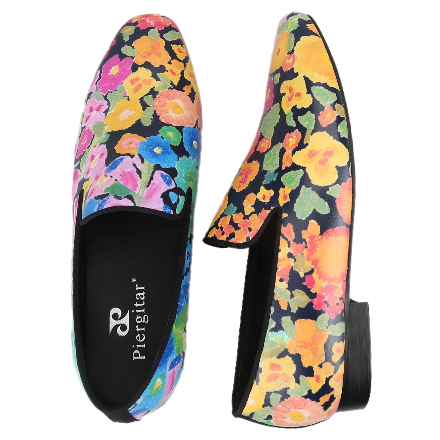Piergitar Yuppie Style Flowers Batik Cow Leather Fashionable Loafers Pure Handmade Men's Slip-On Shoes Classic Red Color Outsole view 5