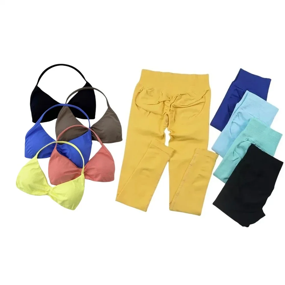 

2 Pcs Women's Yoga Set Strappy Bra&Leggings Gril's Resistance Training Yoga Pilates Gym Workout Suit High Elastic Seamless Set