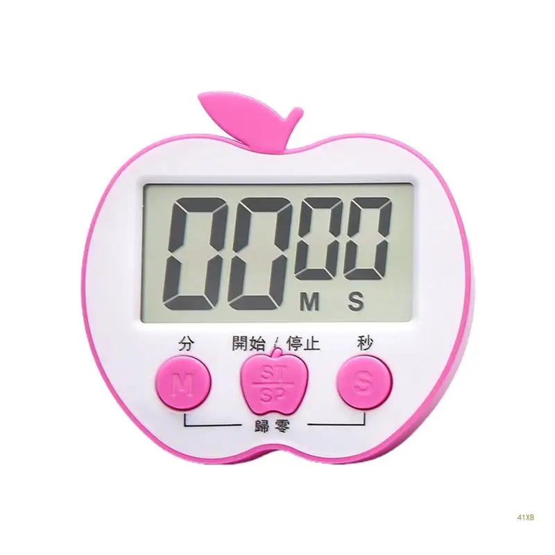 41XB Electronic Digital Timer Cooking Shower Study Stopwatch Alarm Clock Electronic Cooking Countdown Apples Shaped for Home