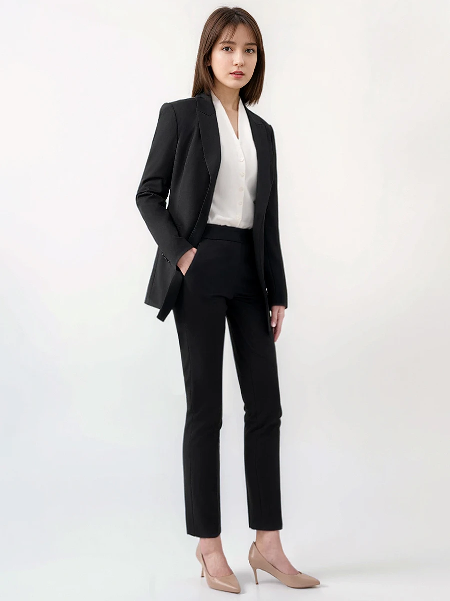 Women Suits Set Blazer Pant Office Lady Autumn Spring Formal Wear Luxury Black Single 1 Button Party Stage Host Clothing XS 2XL