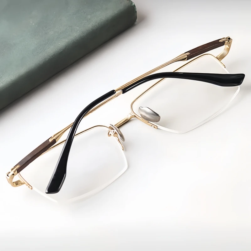 TFTB خفيفة للغاية رجال الأعمال نصف إطار نظارات فاخرة التيتانيوم النقي خشب الصندل كبيرة الحجم النظارات الطبية البصرية 605