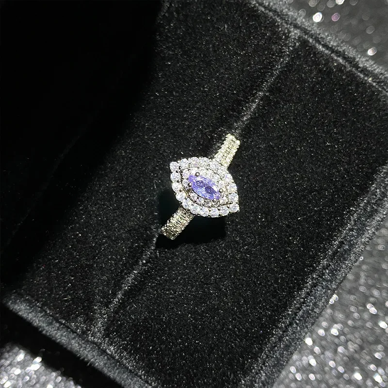 MDL مويسانيتي. نمط جديد الماس 2.0 قيراط خاتم الماس الأزرق مطلي بالذهب مايكرو إعداد تقليد مويسان الضوء الأرجواني #2