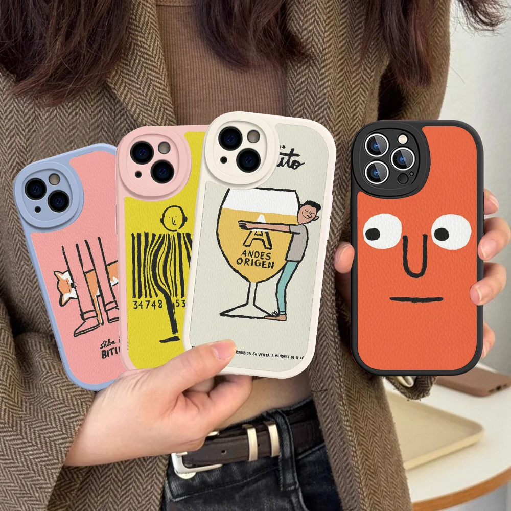 Art Design Jean Jullien Phone Case Hard Leather For iPhone 15 14 13 12 Mini 11 14 Pro Max Xs X Xr Plus Fundas