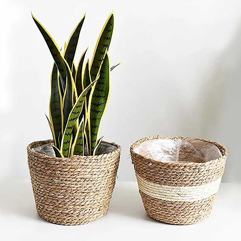 Seagras Woven Flowerpot Potted Handmade Flower Plant Container Garden Grass Planter Straw Basket Home Balcony Storage Decorative