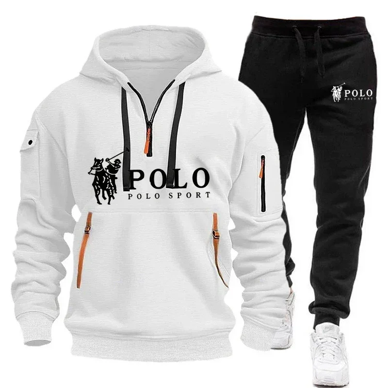 2025 Autumn/Winter New European-style men's casual set, fashionable outdoor hiking windproof and warm sweatshirt and pants 2-pie