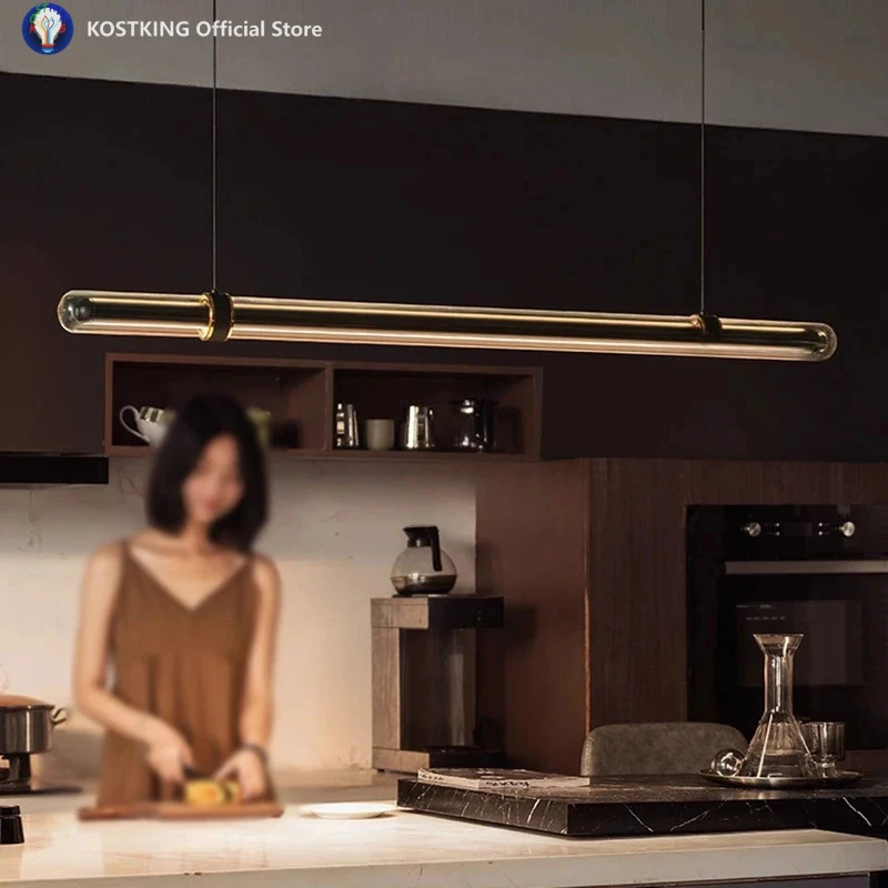 Light Luxury Modern Tunnel Pendant Light for Dining Room Tea Room Island Bar Counter Dining Table High End Linear Strip Light