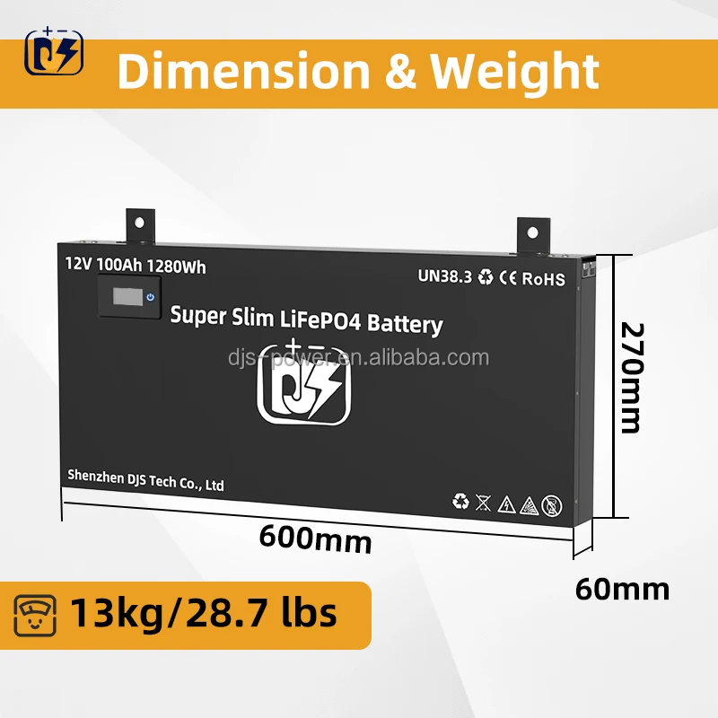 LFP 12.8V 100Ah 1280Wh Lithium Battery Pack 12V ultra Thin Slimline Battery 4WD Camping RV Energy Storage Battery Pack