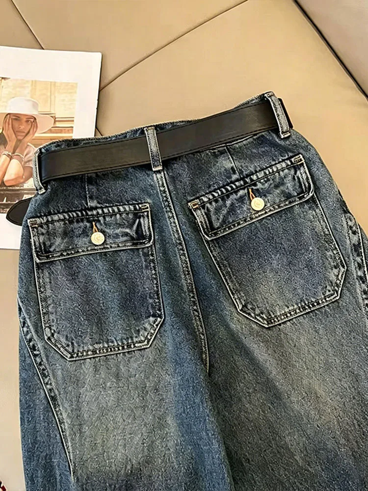 

Slim Fit Vintage Ripped Straight Leg Jeans Fashionable Spring Summer New Arrival Ladies Natural Waist Button Closure Denim