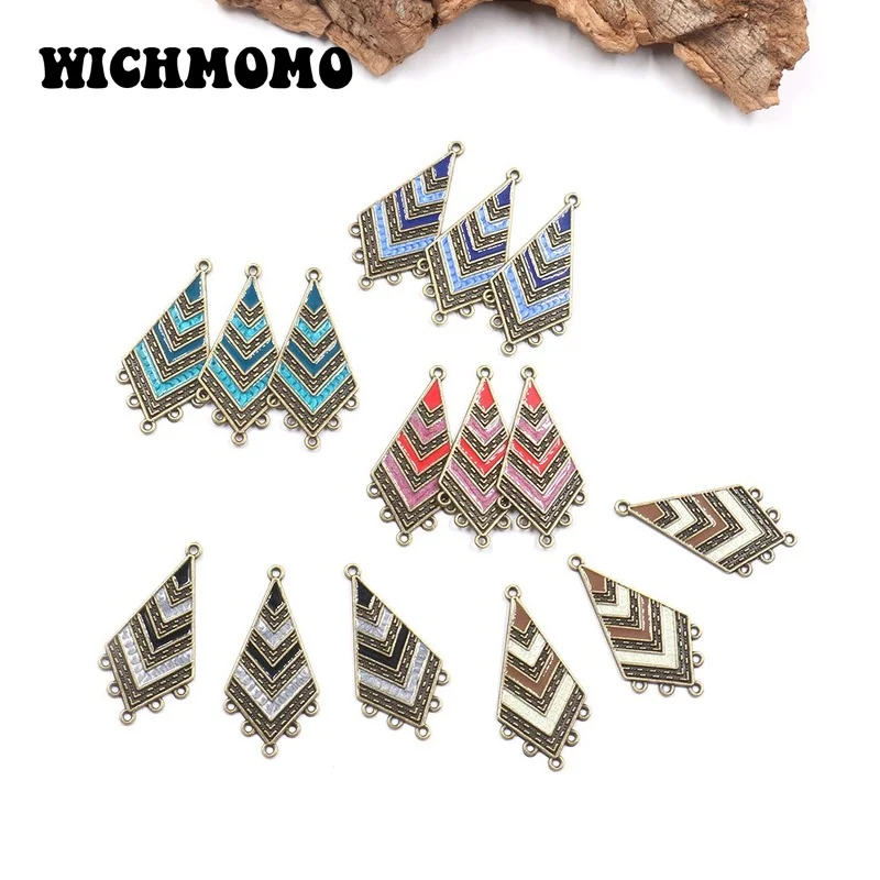 New 5pcs/bag 44*22mm Retro Zinc Alloy Drop Oil Rhombus Connectors Charms for DIY Necklace Earrings Jewelry Accessories