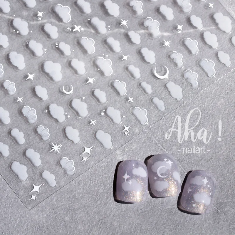 

Nail Glue Stickers White Ins Stars Moon Clouds Flowers Nail Decoration Decals Nail Sticker Nail Art Decorations