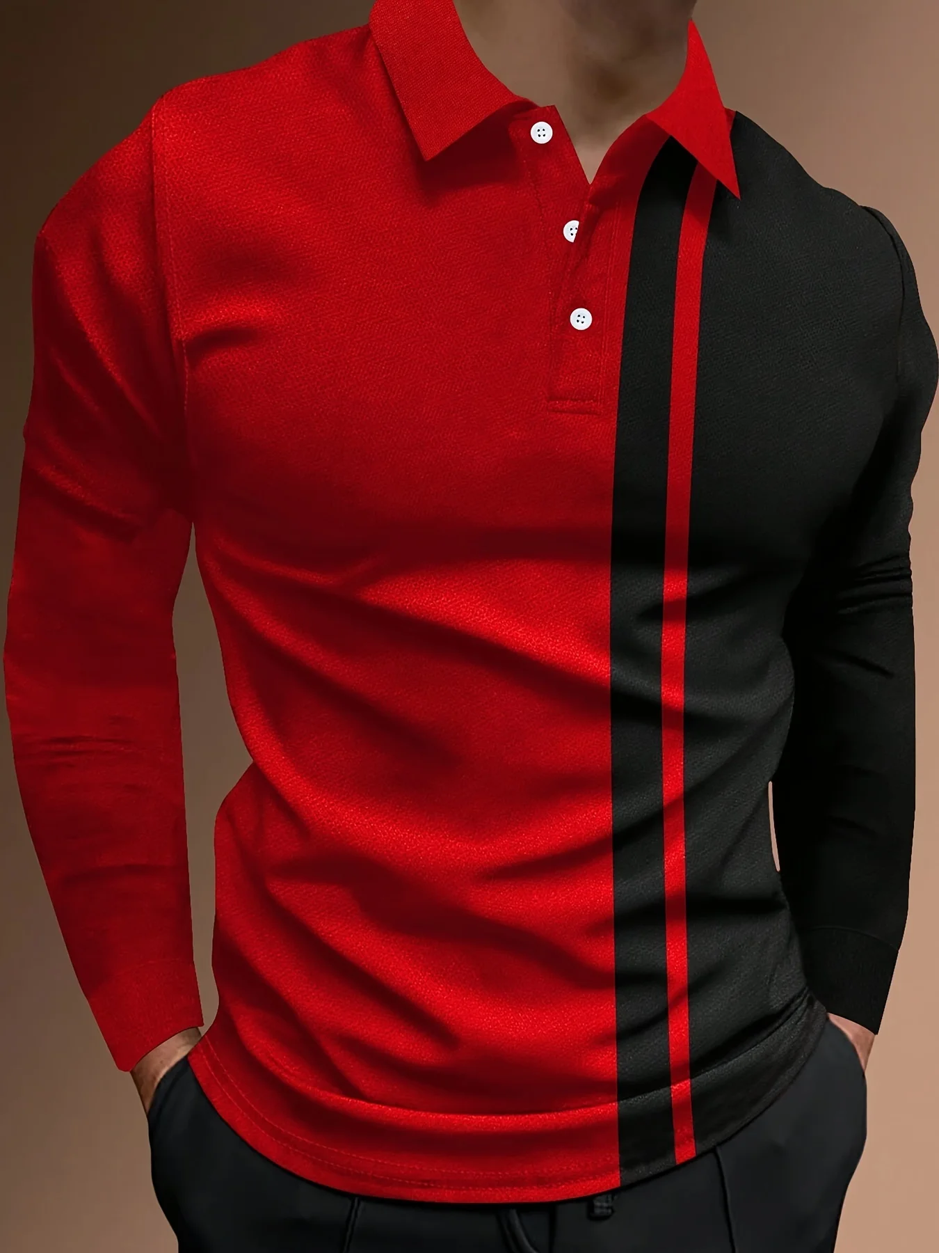 2026 Spring/Summer New Men's Long-Sleeved Polo Shirt Fashionable Versatile Comfortable and Soft 3D Stripes Pattern Print