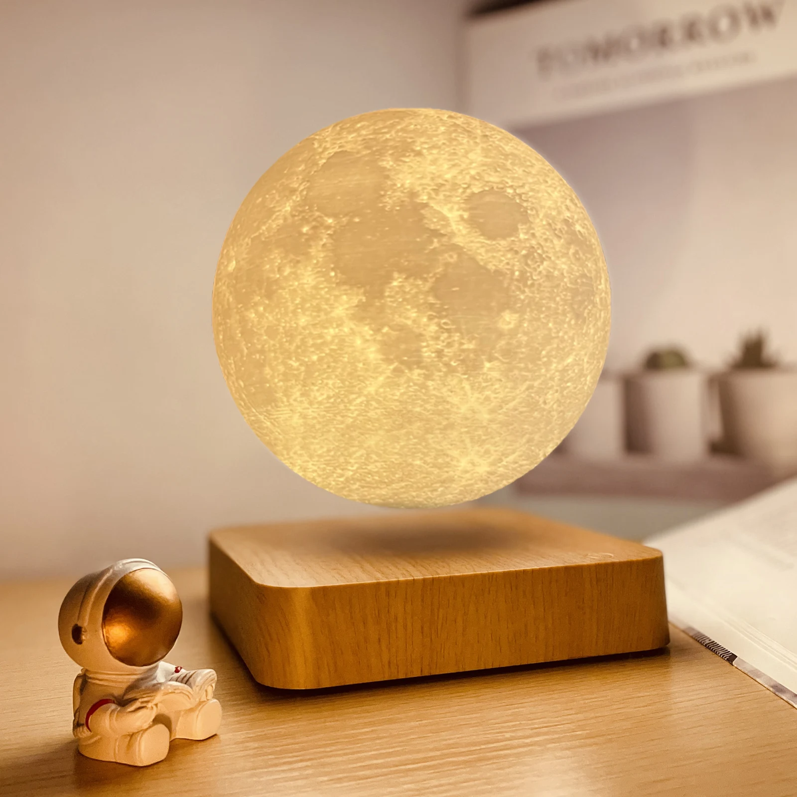 HCNT Levitating Moon Lamp Magnetic Levitation Rotating Floating 6-Inch Luna Night Light Christmas Gift Home Office Decor Gadgets