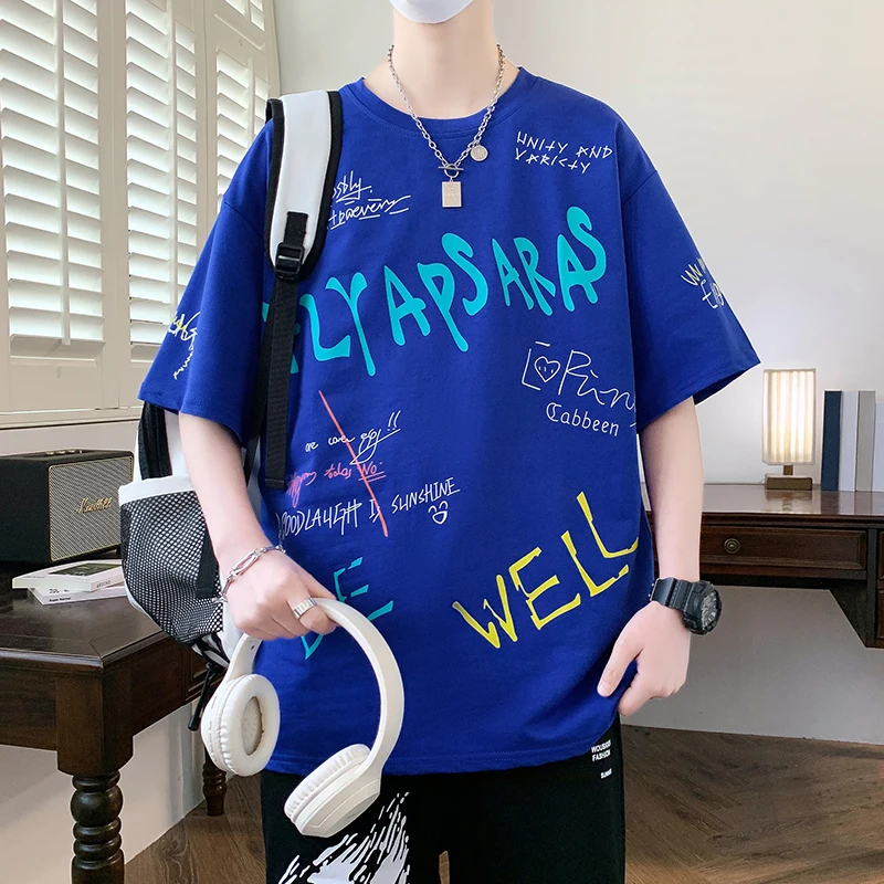 Fashion 2024 Summer Men's Short Sleeve T-Shirts Casual Loose Cotton Tees Hip Hop Streetwear Harajuku Tshirt Youth Tops Clothing