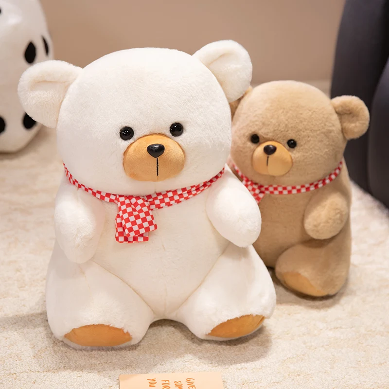 

25~45cm Scarf Fatty Bear Doll Plush Toy Sitting Brown/White Cartoon Animal Plushie Birthday Gift