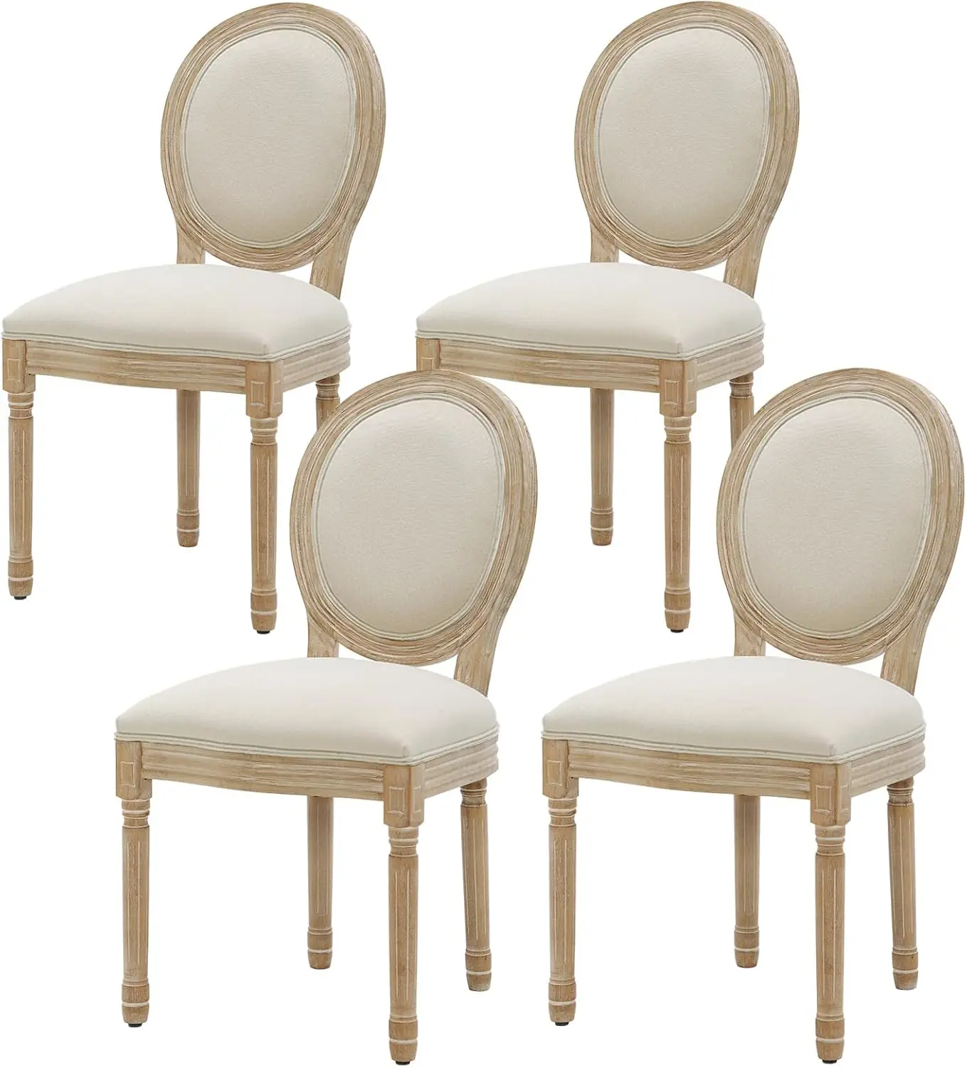 French Country Vintage Dining Chairs Set of 4 Farmhouse Dining Chairs with Round Back and Solid Wood Legs, Oval Side Chairs