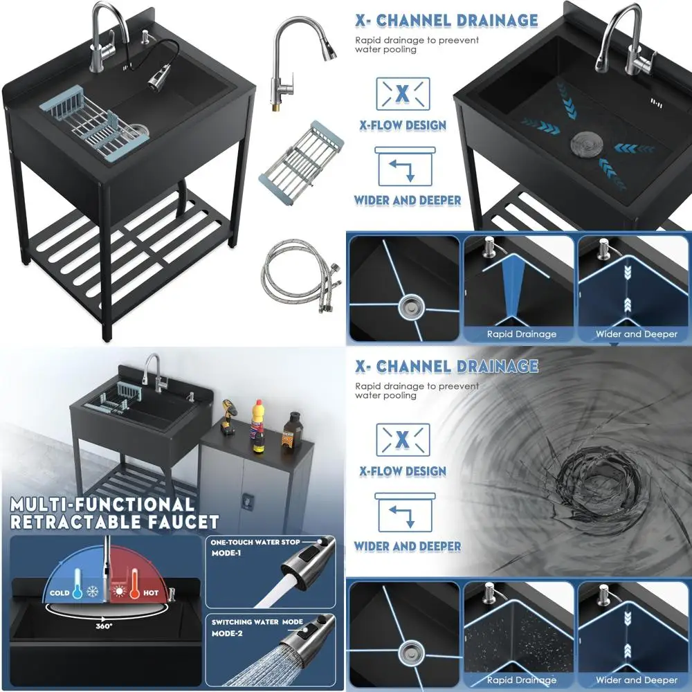 

Коммерческая кухонная мойка из нержавеющей стали, одна чаша с выдвижным краном для холодной и горячей воды, идеально подходит для больших кухонь