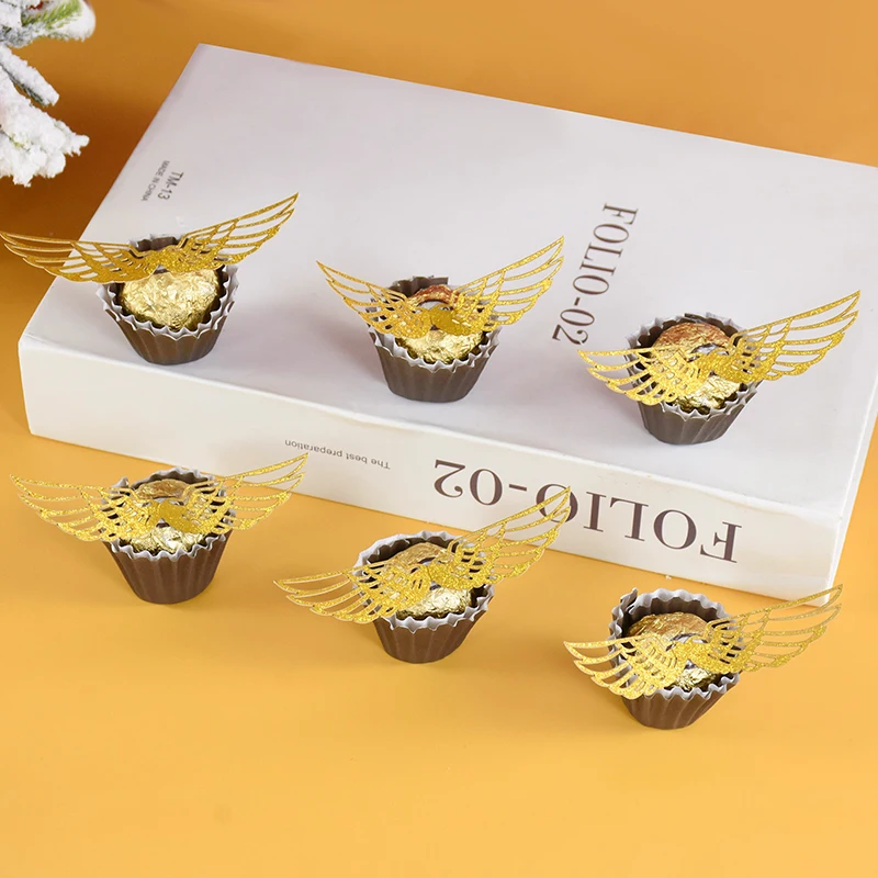 

50Pcs Wings Chocolate Cake Decoration Golden Angel Wings Wizard Cupcake Topper Birthday Wedding Party Baking Decorating Tools