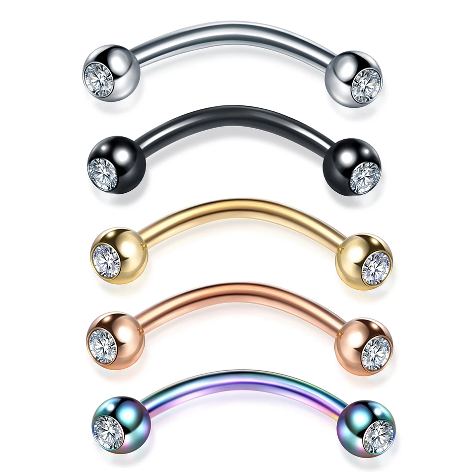 Piercings de acero CZ para cejas y plátano, anillo para labio, barra curva, cartílago del ombligo, pendiente de hélice Daith, joyería Unisex, 1 ud.