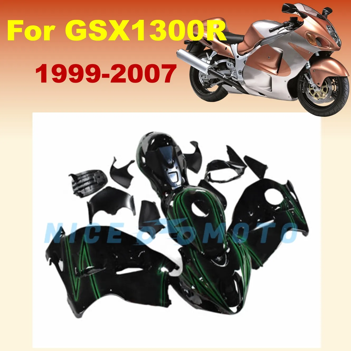 Motorcycle Fairing Kit for GSX1300R 1999 To 2007 Hayabusa  ABS Plastic Injection Green Black Bodywork gsxr1300 06 05 00