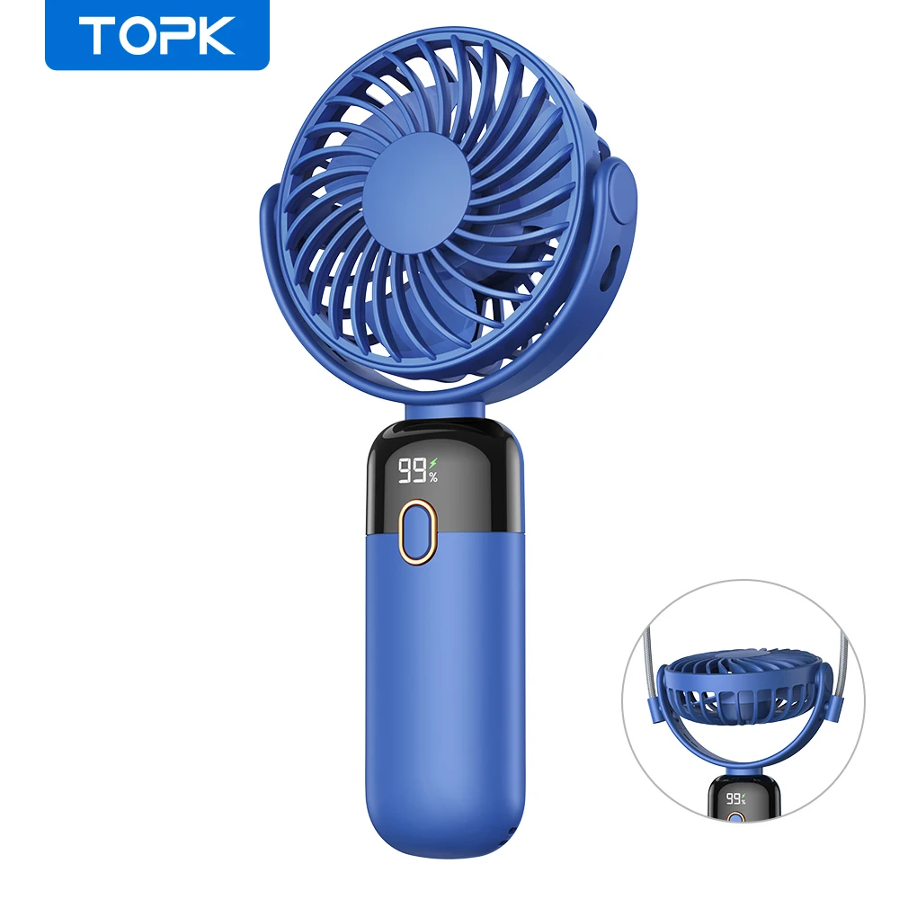 TOPK Mini Portable Handheld Fan USB Rechargeable Fan 360° Rotatable Handheld and Neck 2in1 Cooling Hand Fans Ventilation Fan