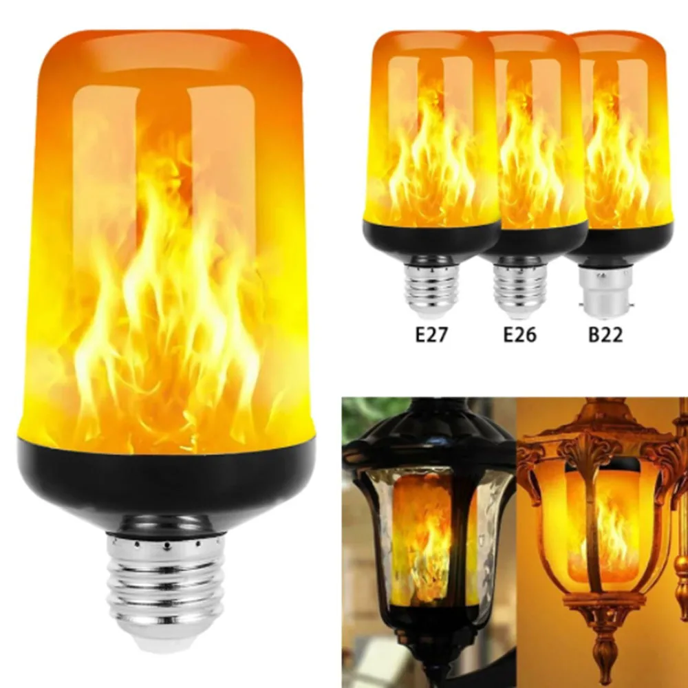 4 Modes Flame Bulb With Gravity Sensor E26 E27 Lamp Holder Flame Bulb LED Flame Effect Bulb Holiday Simulation Flame Decoration