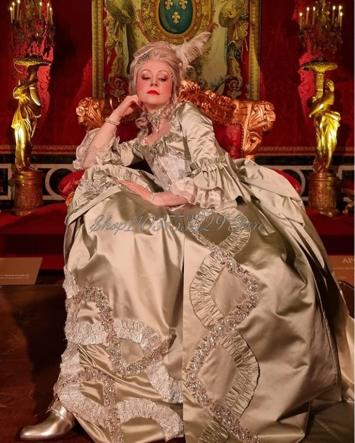 Robe de Rhvert pâle victorien européen médiéval, col carré, volants, demi-manches, appliques en dentelle, colonne de niveau, fête MasTim ade