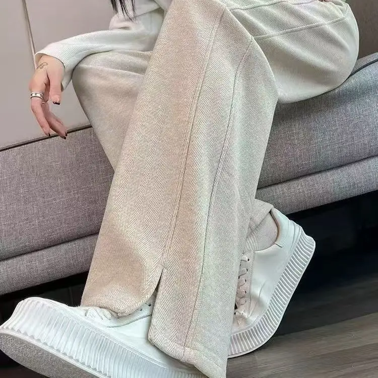 

Американские женские брюки с высокой талией и широкими штанинами, новые модные корейские прямые спортивные штаны на подкладке, повседневные свободные джоггеры для уличной моды