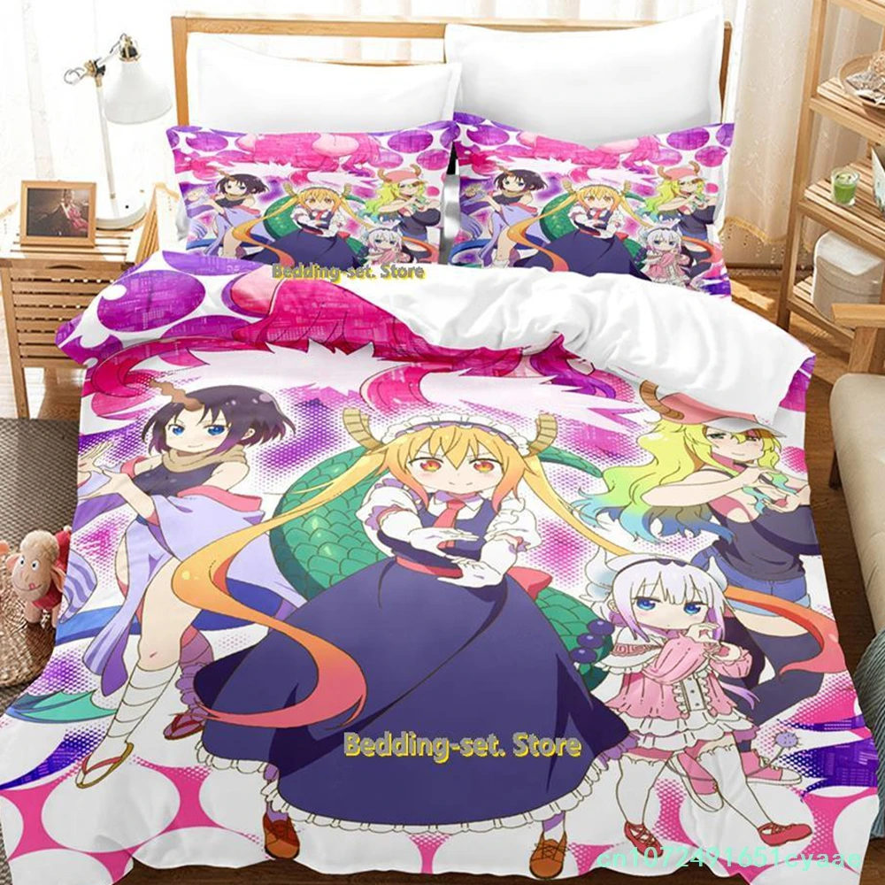 Miss Kobayashi's Dragon Maid Bedding Set Anime three-piece Set Adult Kid Bedroom Duvetcover Sets Kawaii Girls Conjunto De Cama