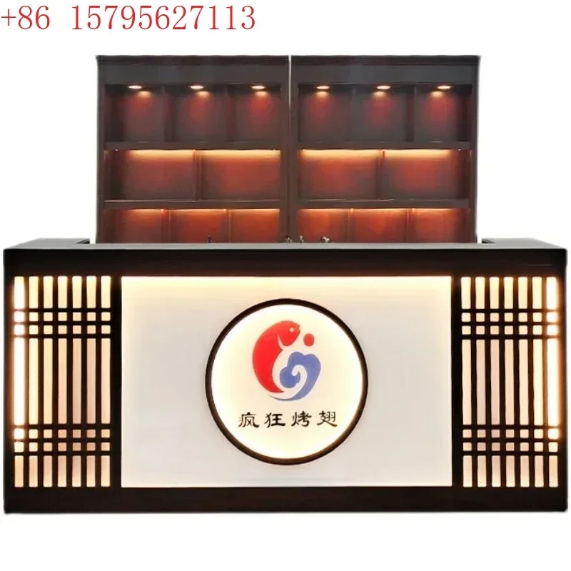 02Chinese Hotel Reception Desk Local Restaurant Bar Restaurant BBQ Hot Pot Reception Table Cashier Wine Cabinet