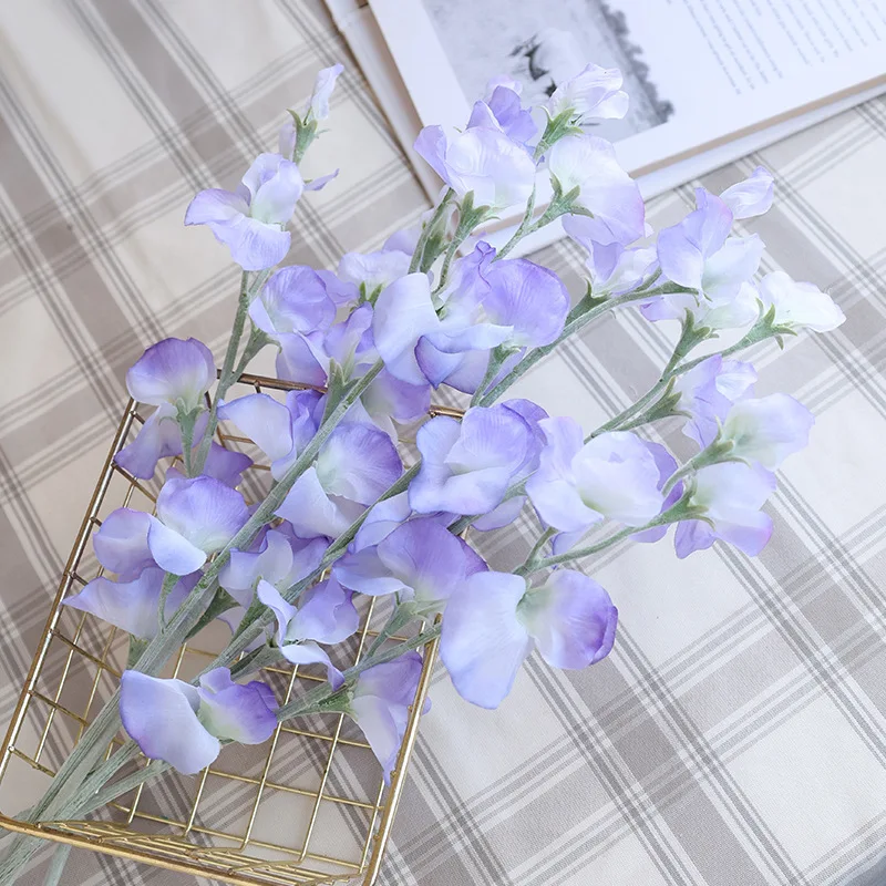 1PC,Simulation White Blue Flocked Pea Flower, Nordic Home Decoration Wedding Party Artificial Flower