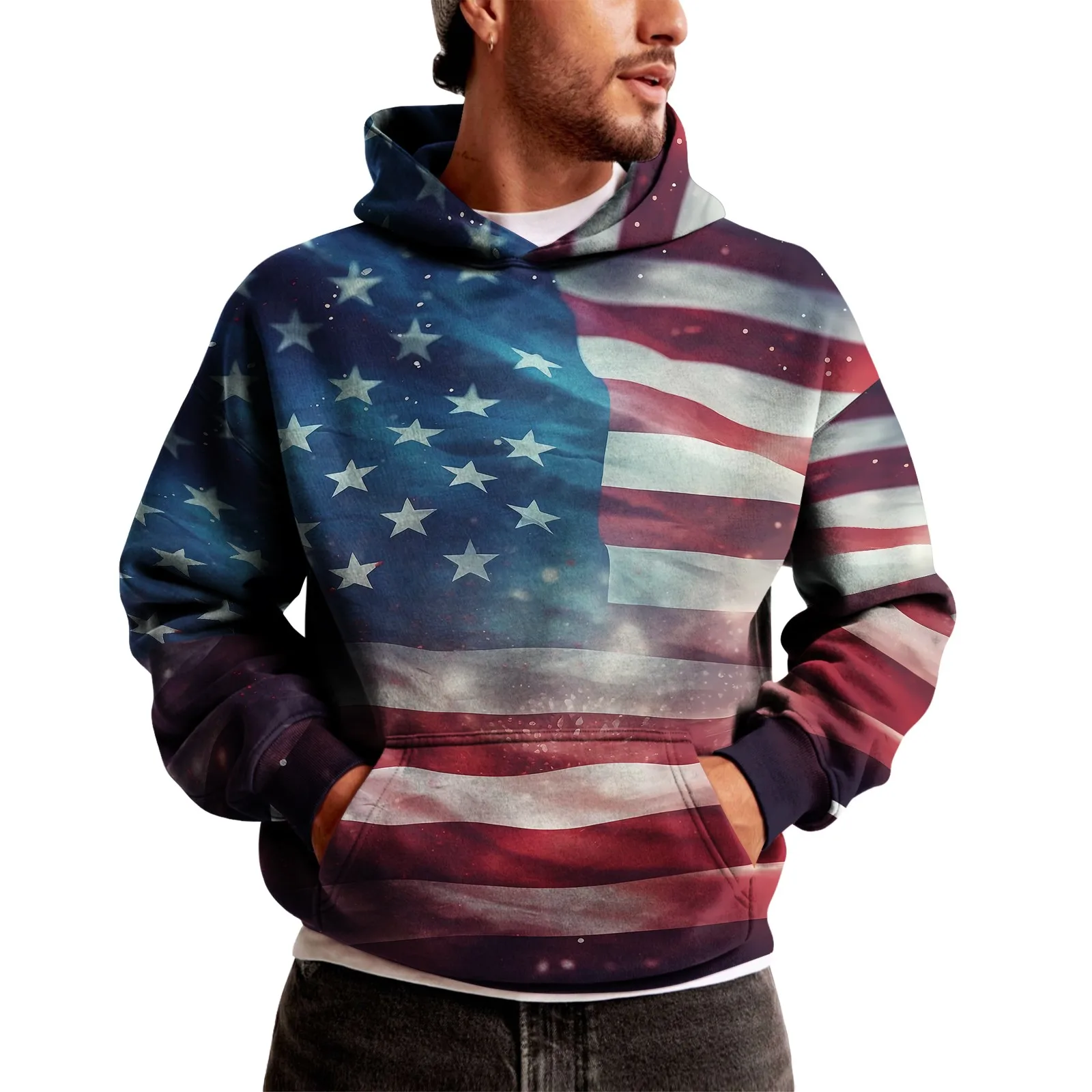 Harajuku Men's Hoodies USA Flag Graphic 3d Print Hooded Sweatshirts Street Fashion Independence Day Loose y2k Hoodie Men Clothin