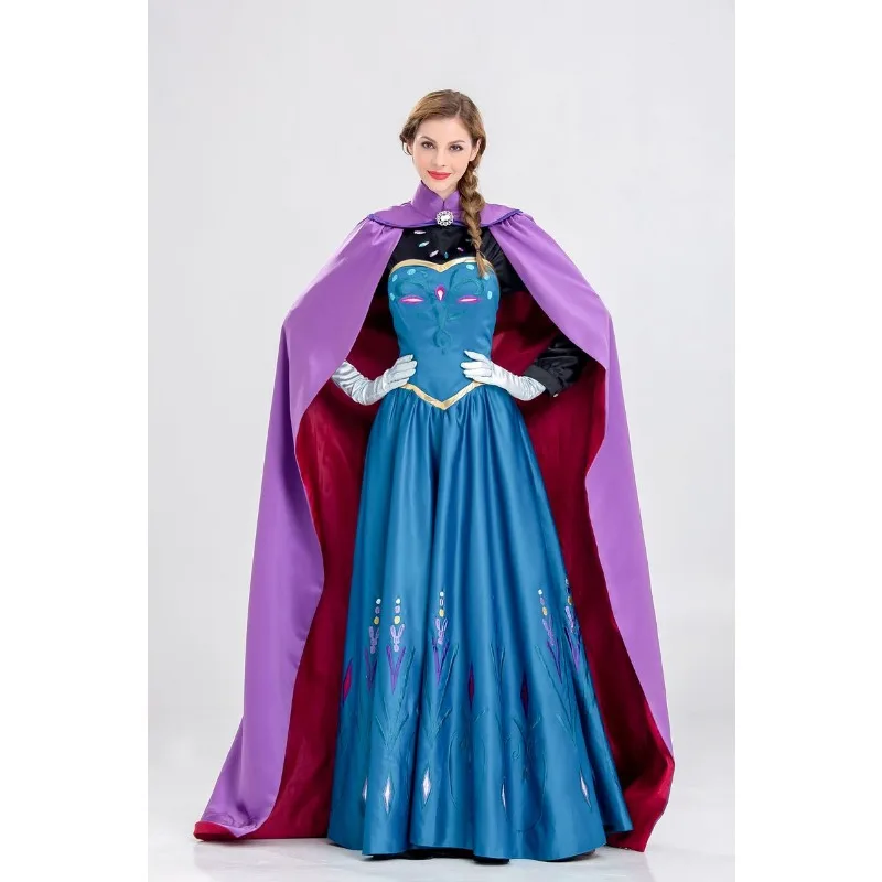 Disney Frozen Movie Adult Costume Women\'s Cospaly Princess Anna Dress Cloak Halloween Party Performance Dress Birthday Gifts New