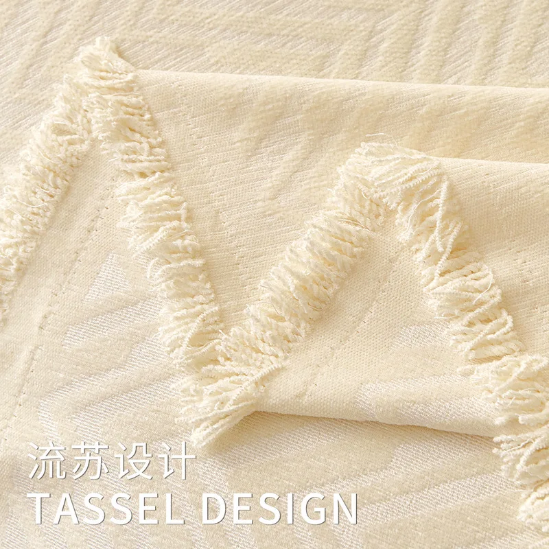 Chenille Sofa Cover Throw Blanket Textured Non-slip Couch Protector with Tassels