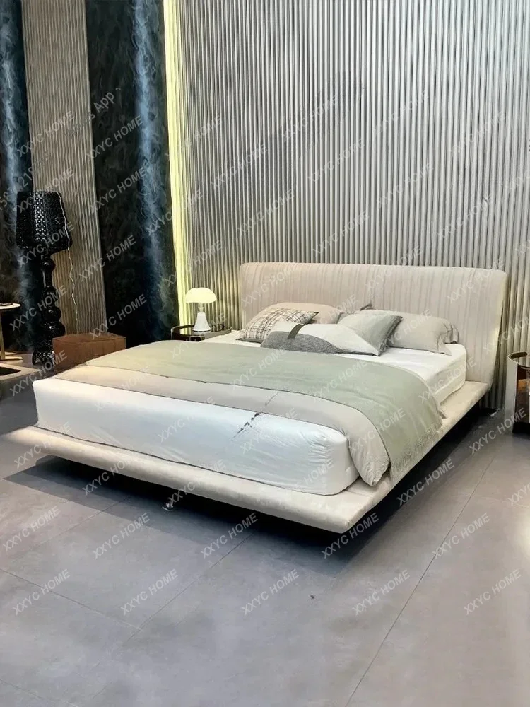 L Shell bed, minimalist  suspended structure, frosted fabric, 1.8 meters, double master bedroom, cream wind and