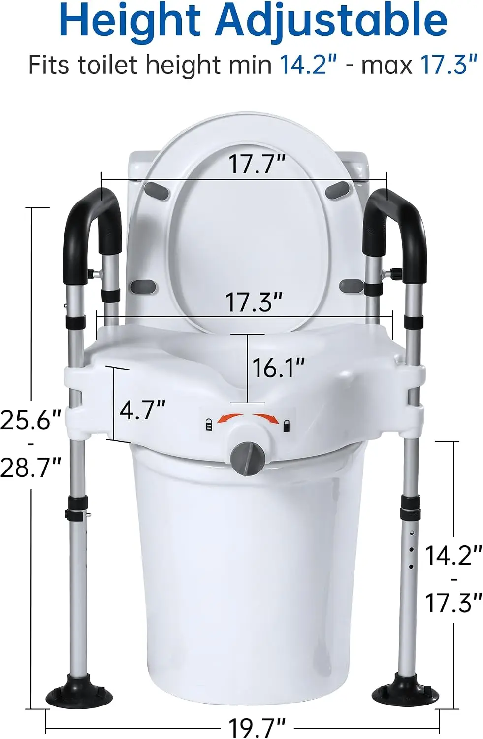 Raised Toilet Seat with Handles, Elevated Toilet Seat Riser for Elderly and Disabled, Support 300 lbs