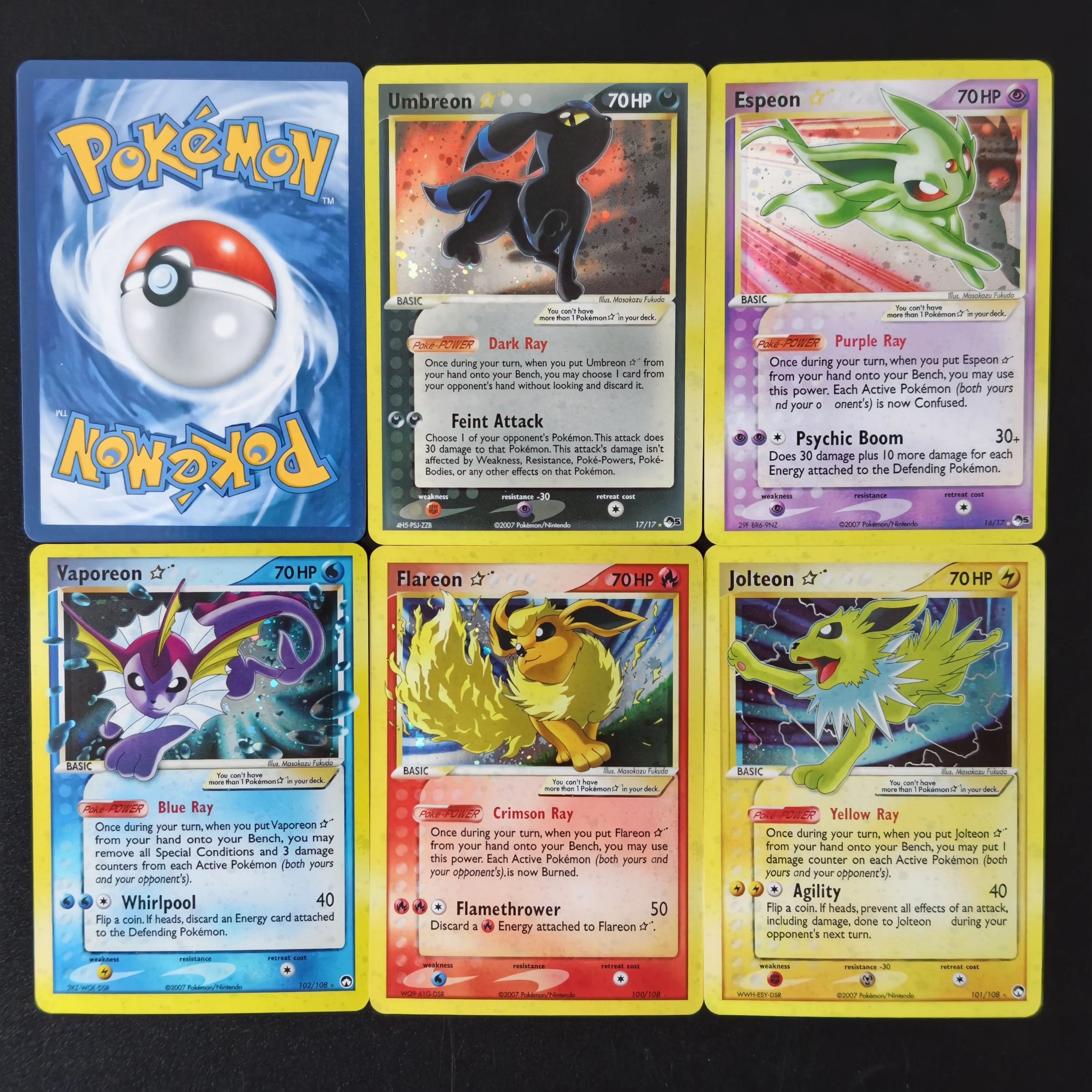 Vintage Proxy TCG Pokemon Neo Star Eeveelutions Holo/Flash Cards Umbreon Espeon Vaporeon Flareon Anime Collection Replica Cards