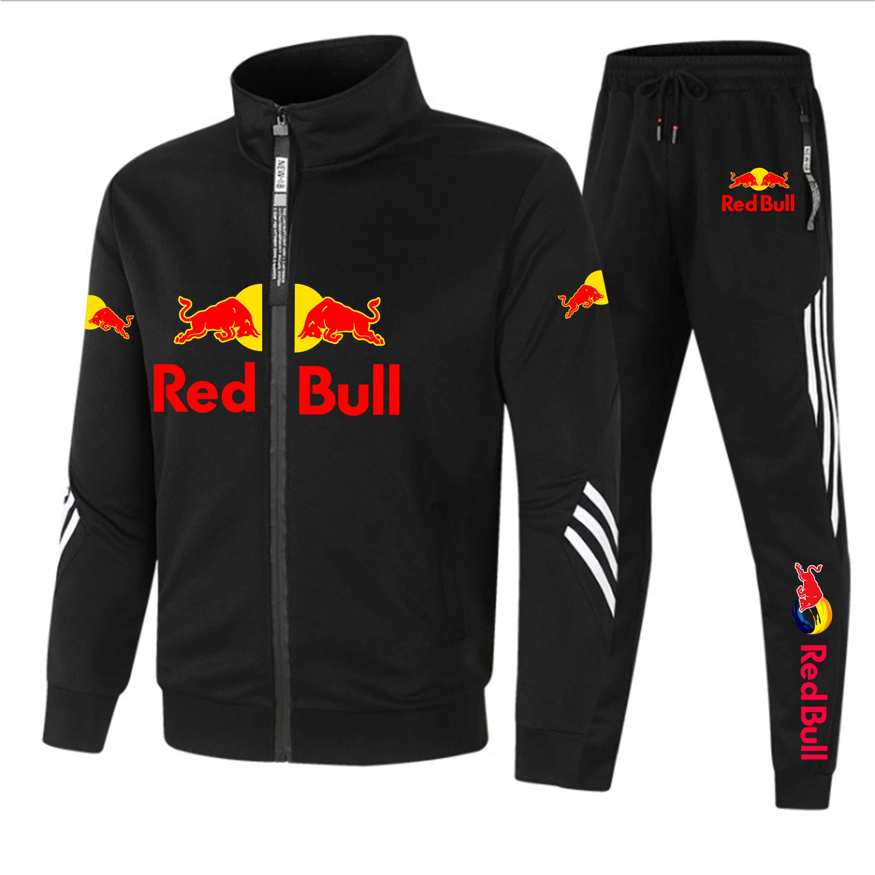 

Комплект спортивной одежды Red Bull, мужская спортивная одежда с логотипом Red Bull Racing, куртка с воротником-стойкой на молнии + брюки, модный комплект из двух предметов