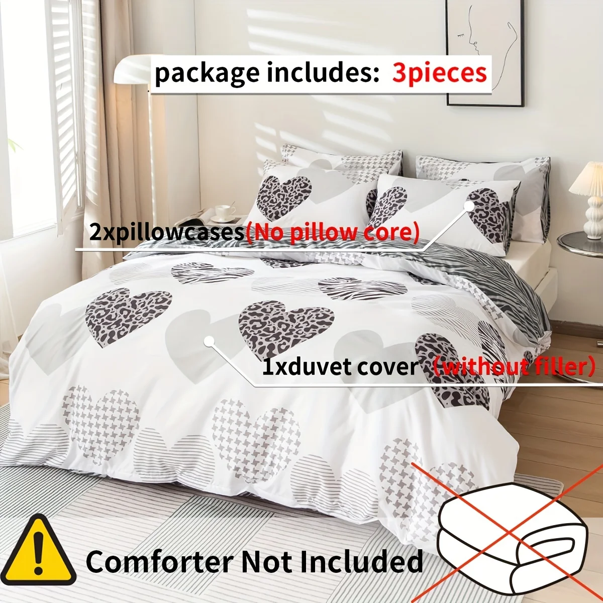 3pcs Multicolor Printed Duvet Cover Set - Soft and Comfortable Bedding for Bedroom and Guest Room - Includes 1 Duvet Cover and 2