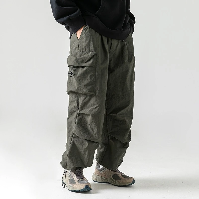 

Japanese New Fashion 2025 Men’s Casual Trendy Solid Color Wide Leg Loose Pleated Trousers Male Basic Simple Cargo Pants Clothes