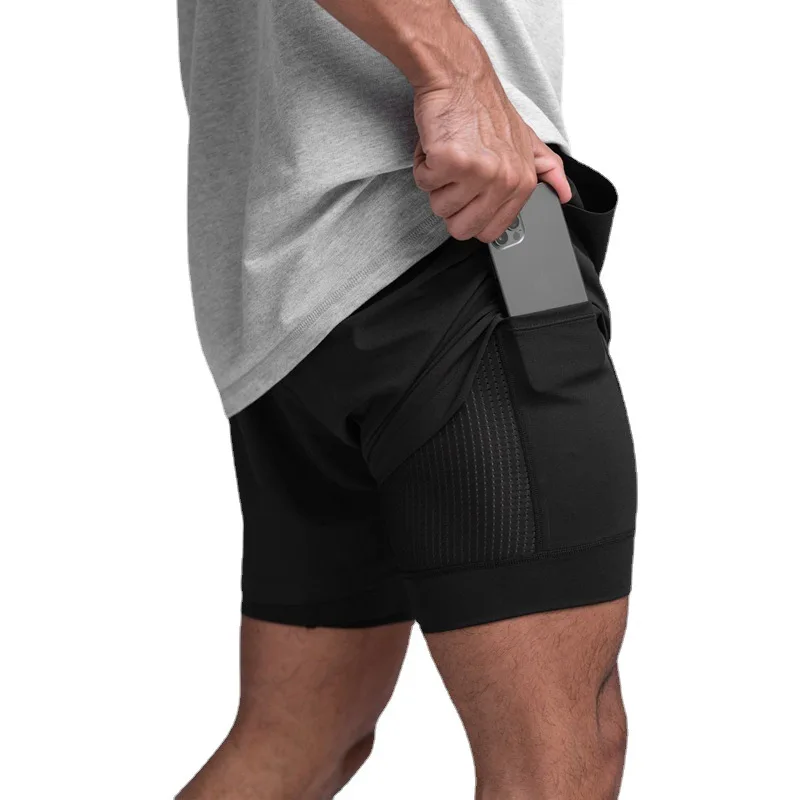 Men\'s Running Shorts Double Fake Two Sports Fitness Breathable Basketball Training American Jogging Pants