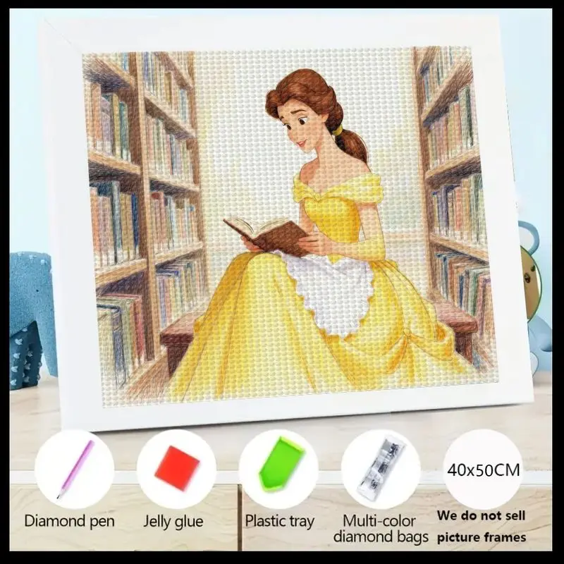 

1 шт. 5D DIY комплект алмазной живописи, принцесса Диснея Белль читает в библиотеке, мультяшная тема «Красавица и чудовище», круглая дрель