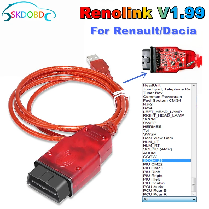 Новинка для Renault Renolink V1.99 ECU Программатор подушка безопасности-ключ UCH подходит для приборной панели кодирование Eeprom и флэш-чтение и запись 1,99