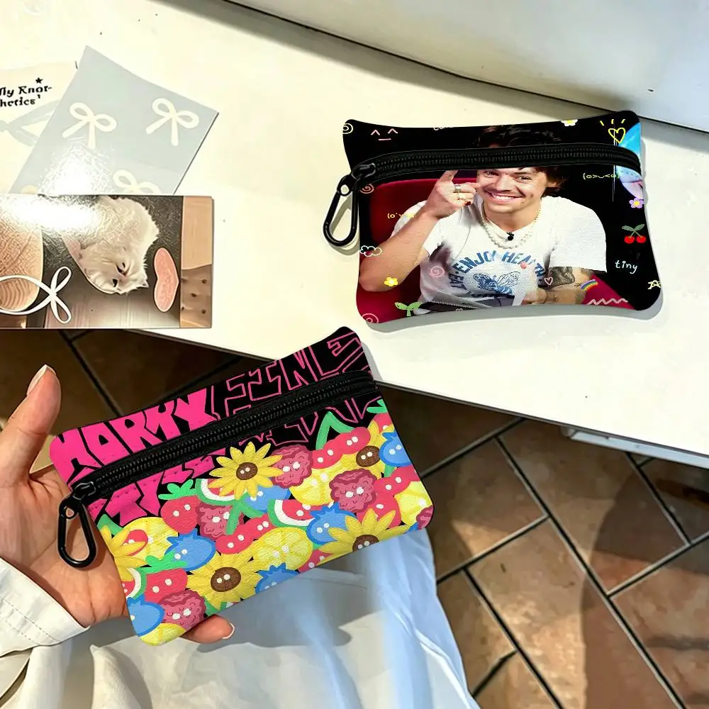 H-Harrys Music S-Styles Lightweight Oxford Fabric Coin Purse Carabiner Hook Design Mini Card Key Organizer Bag