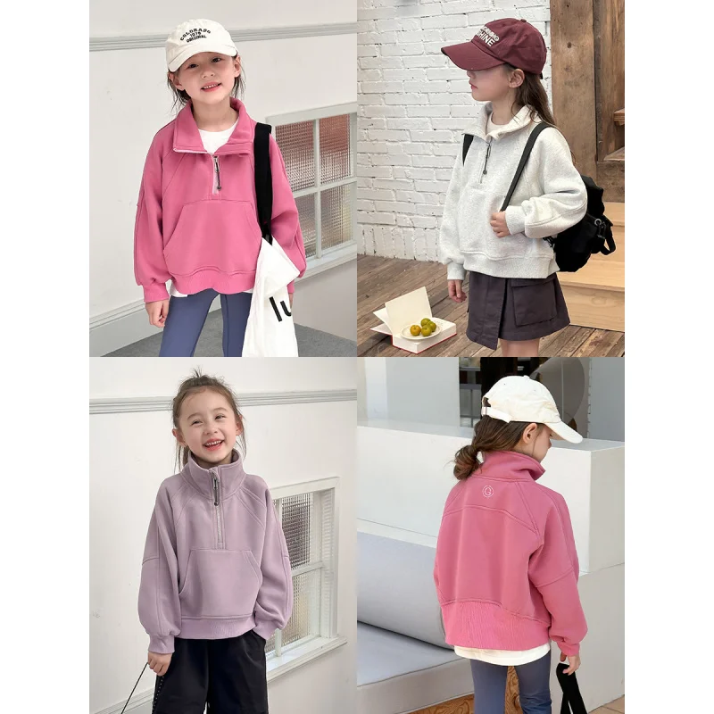 

Children's Casual Half Zipped Stand Collar Sports Sweater Girls' Western Style Pullover Jacket