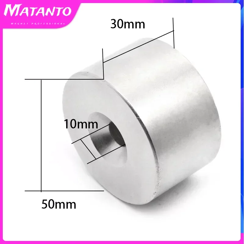 

1PCS 50x30-10mm Circular Super Strong Powerful Neodymium Magnets with Hole 10mm Big Fridge fishing Magnet Magnetic Sheet