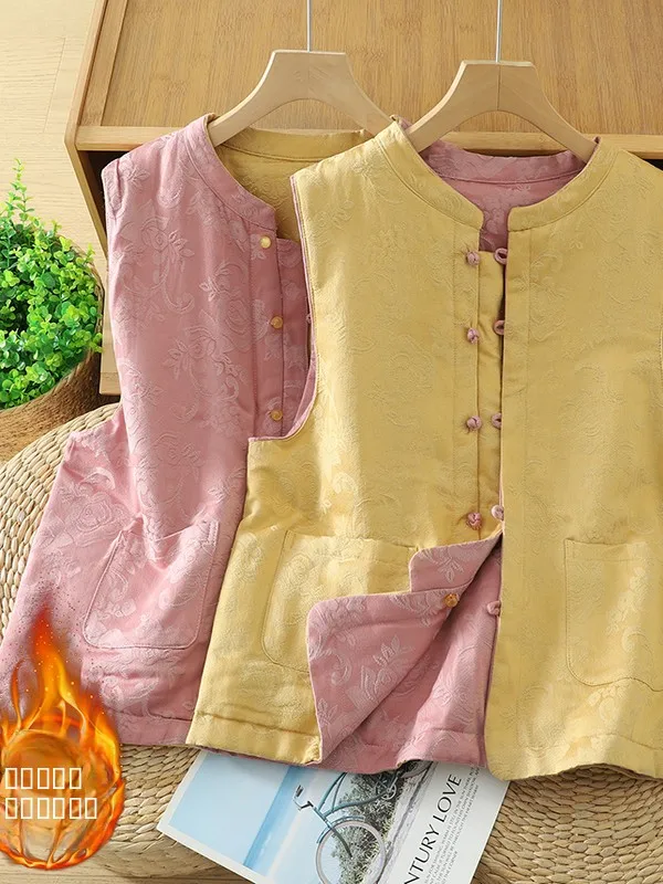 

Thiened Cotton Vest Women's Stand Collar Double-Sided Wear Winter Warm No-Sve Jaet Sli Versatile Blank Canvas Art